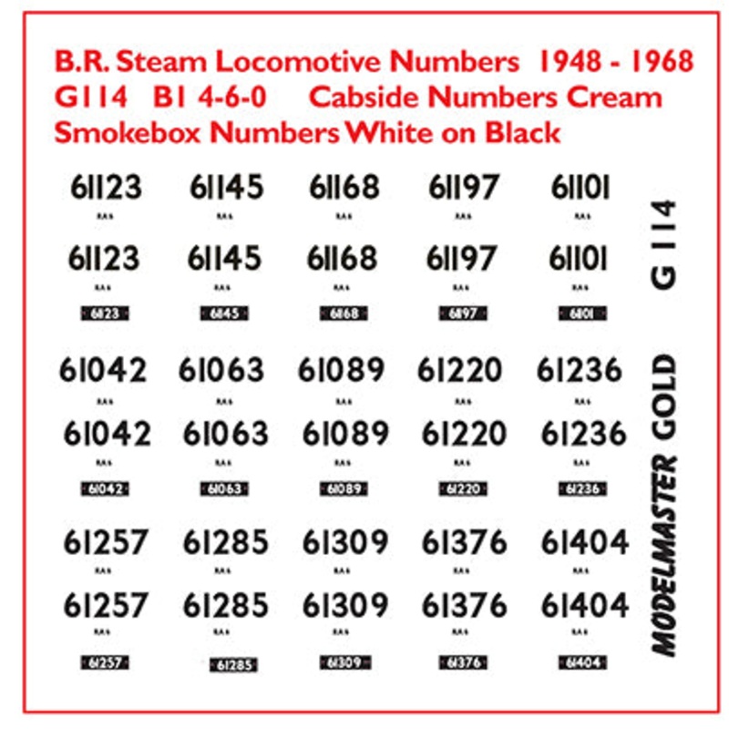 MMG114 Smoke Box & Cab Side Numbers for 15 ex L.N.E.R. Class