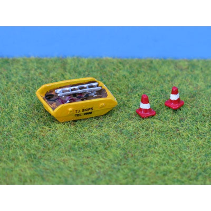 Skip & road cones