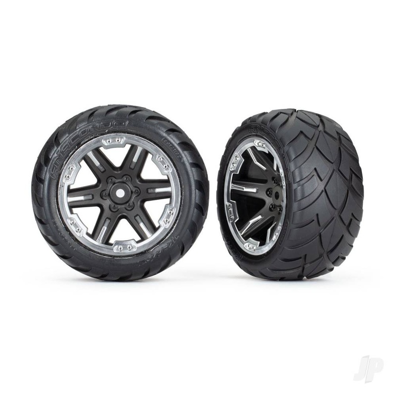 Tyres & wheels assembled glued (2.8in) (RXT black & chrome wheels Anaconda tyres foam inserts) (2WD electric rear) (2) (TSM rated)
