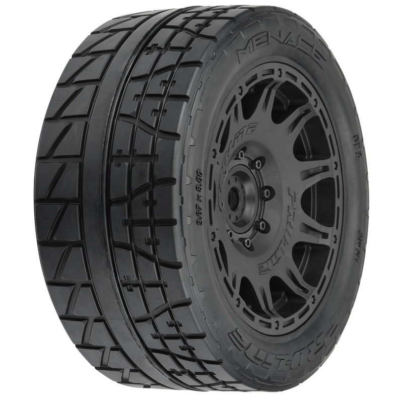 Menace HP 5.7 Street BELTED Tires Mounted on Raid Black 8×4