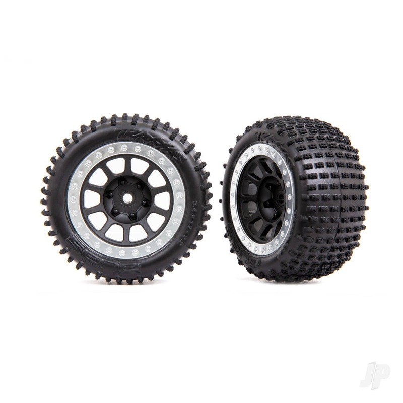 Tyres & wheels assembled (2.2in graphite gray satin chrome beadlock wheels Alias 2.2in Tyres) (2) (Bandit rear medium compound with foam inserts)