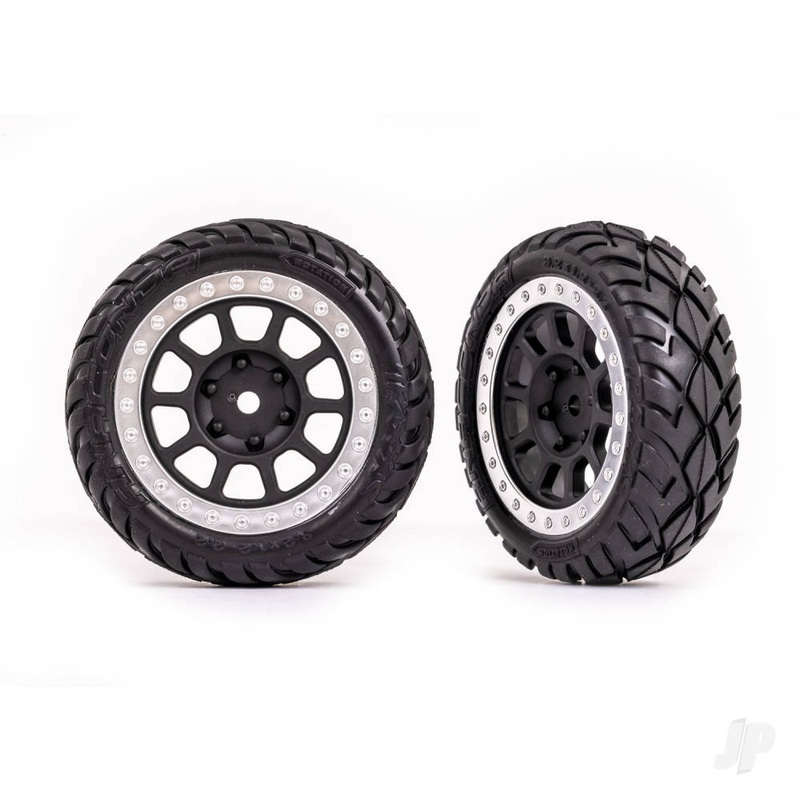 Tyres & wheels assembled (2.2in graphite gray satin chrome beadlock wheels Anaconda 2.2in Tyres with foam inserts) (2) (Bandit front)