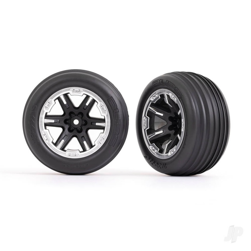 Tyres & wheels assembled glued (2.8in) (RXT black & satin wheels ribbed Tyres foam inserts) (electric front) (2)