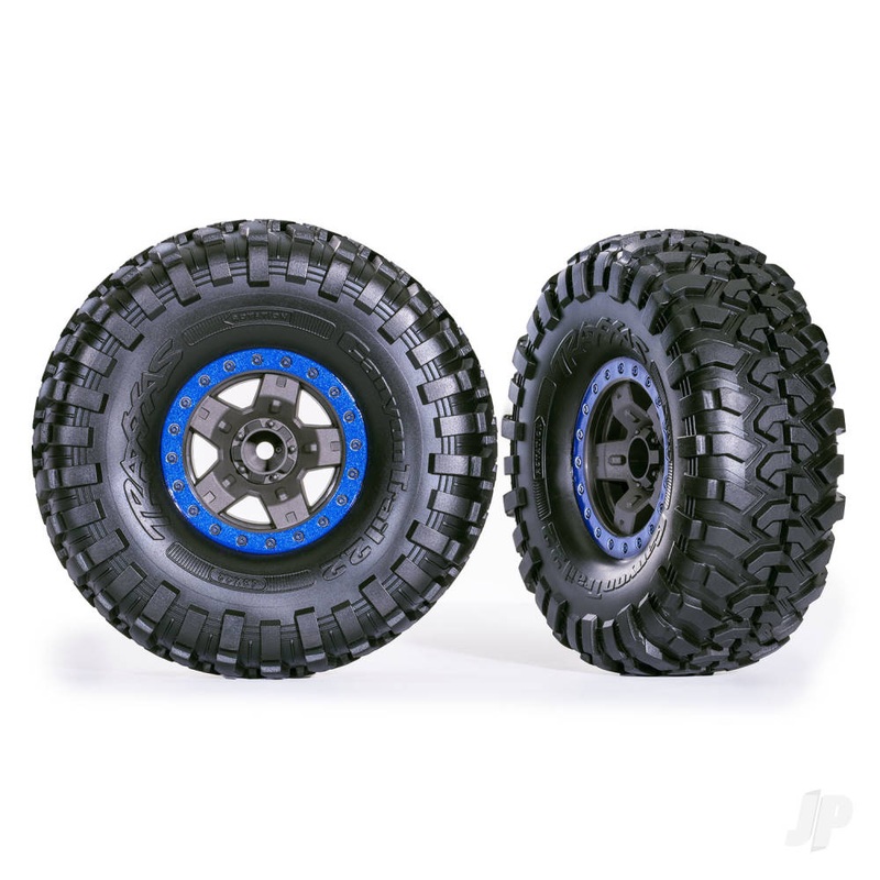 Tyres & wheels assembled glued (TRX-4 Sport 2.2in gray blue beadlock style wheels Canyon Trail 5.3×2.2in Tyres) (2)