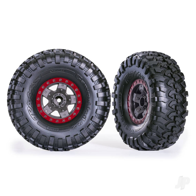 Tyres & wheels assembled glued (TRX-4 Sport 2.2in gray red beadlock style wheels Canyon Trail 5.3×2.2in Tyres) (2)
