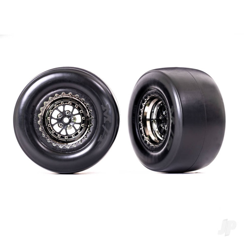 Tyres & wheels assembled glued (Weld black chrome wheels Mickey Thompson ET Drag Slicks smoke foam inserts) (rear) (2)