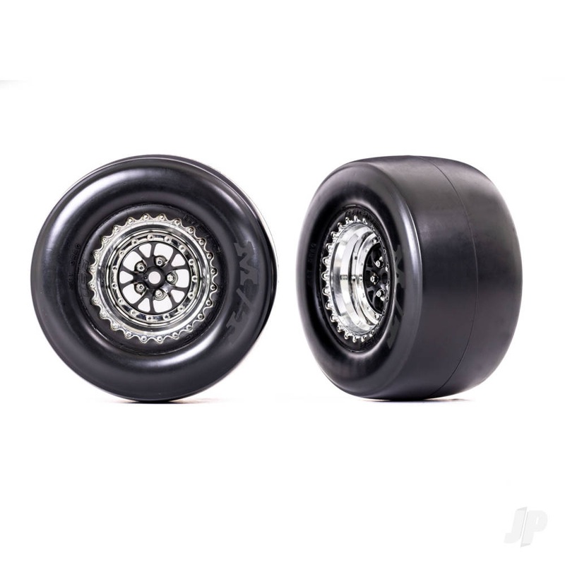 Tyres & wheels assembled glued (Weld chrome with black wheels Mickey Thompson ET Drag Slicks smoke foam inserts) (rear) (2)