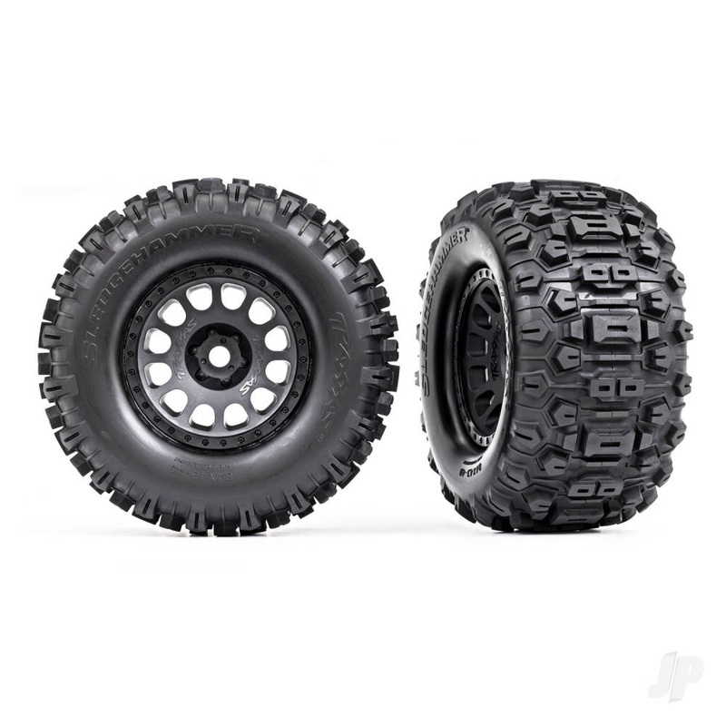 Tyres & wheels assembled glued (XRT Race black wheels Sledgehammer Tyres foam inserts) (left & right)