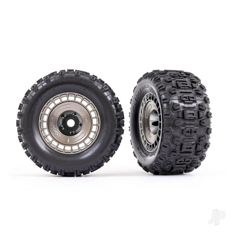 Tyres and wheels assembled glued (3.8in satin black chrome wheels satin black chrome wheel covers Sledgehammer tyres foam inserts) (2)