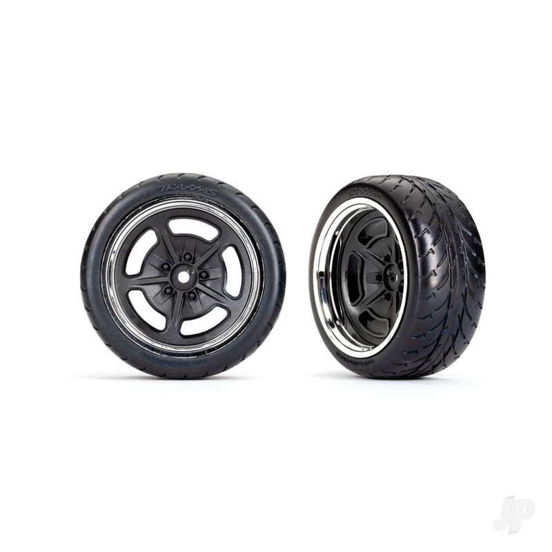 Tyres and wheels assembled glued (black with chrome wheels 1.9 Response tyres) (extra wide rear) (2)