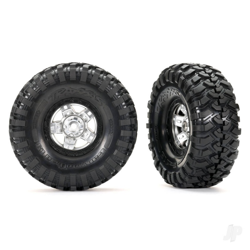 Tyres and wheels assembled glued (TRX-4 Sport satin chrome black beadlock 1.9in wheels Canyon Trail 4.6×1.9in Tyres) (2)