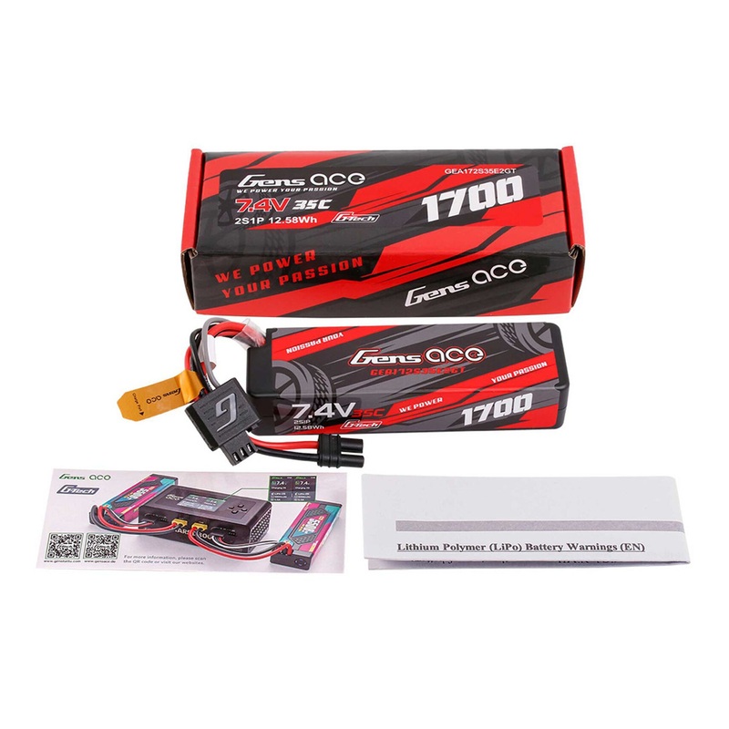 Gens Ace Li-Po G-Tech 2S 7.4V 1700mAh 35C Hard Case with EC2 (GROM)