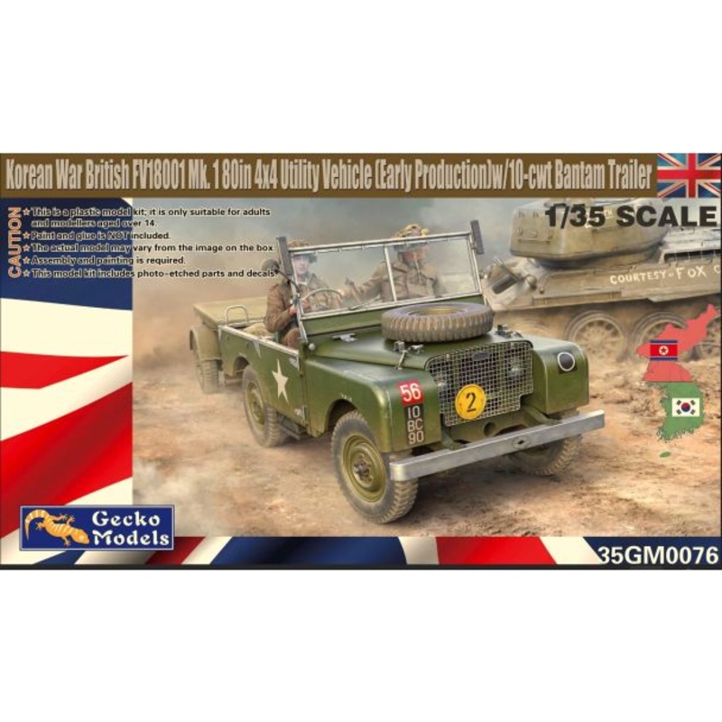 GECKO 1/35 Korean War British FV1801 Mk.1 80in 4×4 Utility Vehicle (Early Production) with 10-cwt Bantam Trailer kit 35GM0076