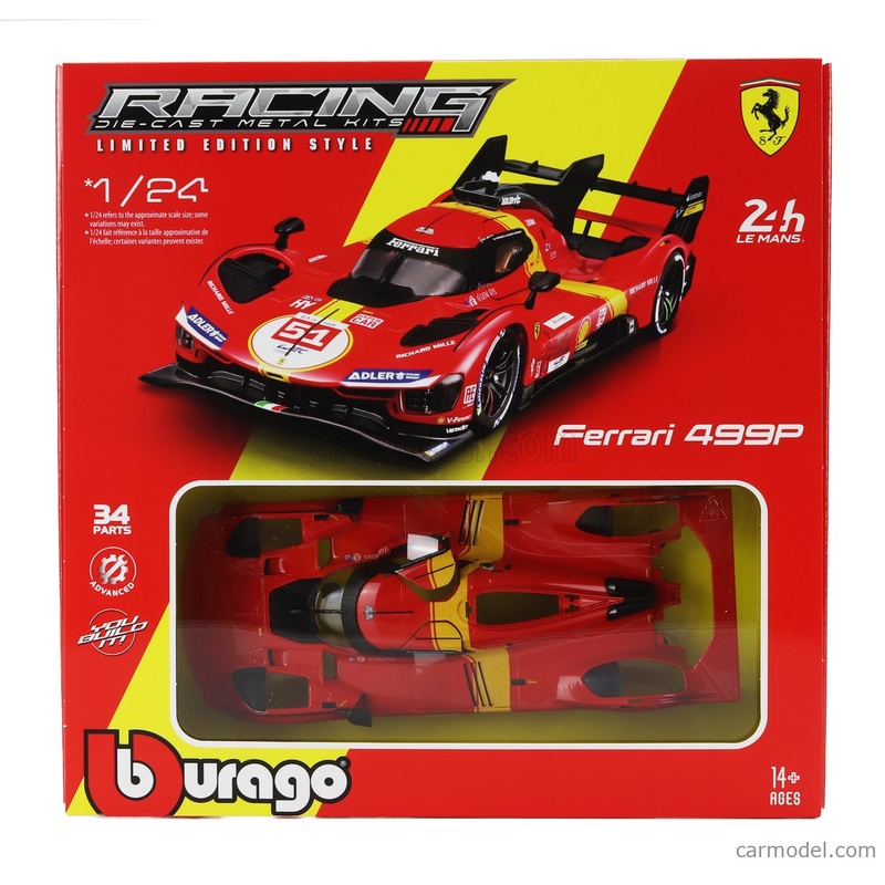 BURAGO 1:24 kit – FERRARI – 499P 3.0L TURBO V6 TEAM FERRARI AF CORSE N 51 WINNER 24h LE MANS 2023 ALESSANDRO PIER GUIDI – JAMES CALADO – ANTONIO GIOVINAZZI