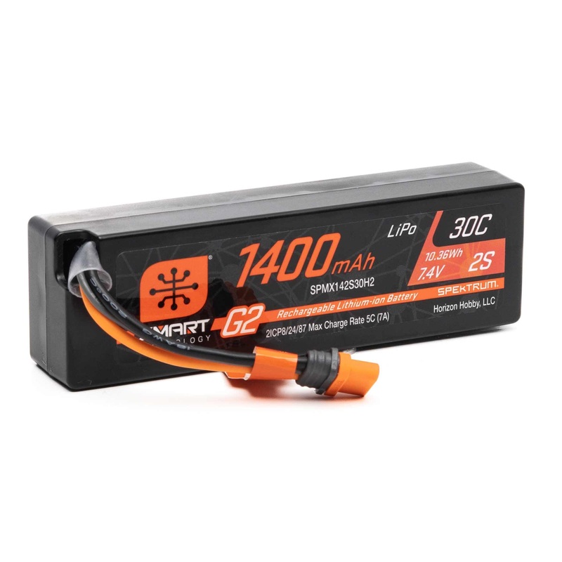 Spektrum  7.4V 1400mAh 2S 30C Smart G2 LiPo Battery: IC2 Connector for Granite Grom – SECOND HAND