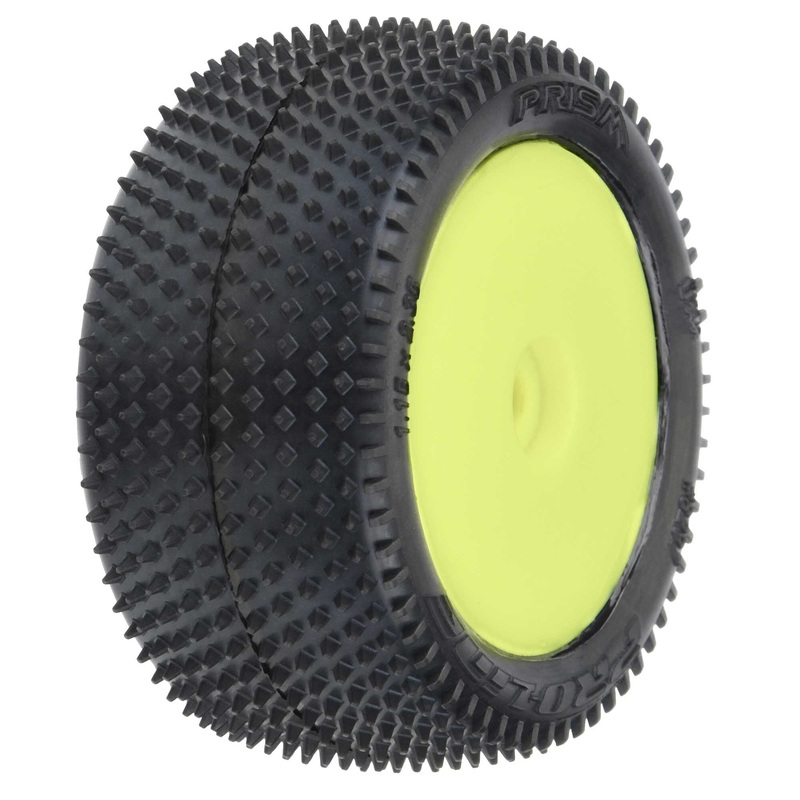 1/18 Prism Rear Carpet Mini-B Tires Mounted 8mm Yellow Wheel