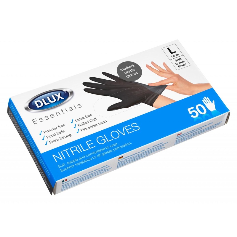 50 NITRILE DISPOSABLE BLACK GLOVES LARGE
