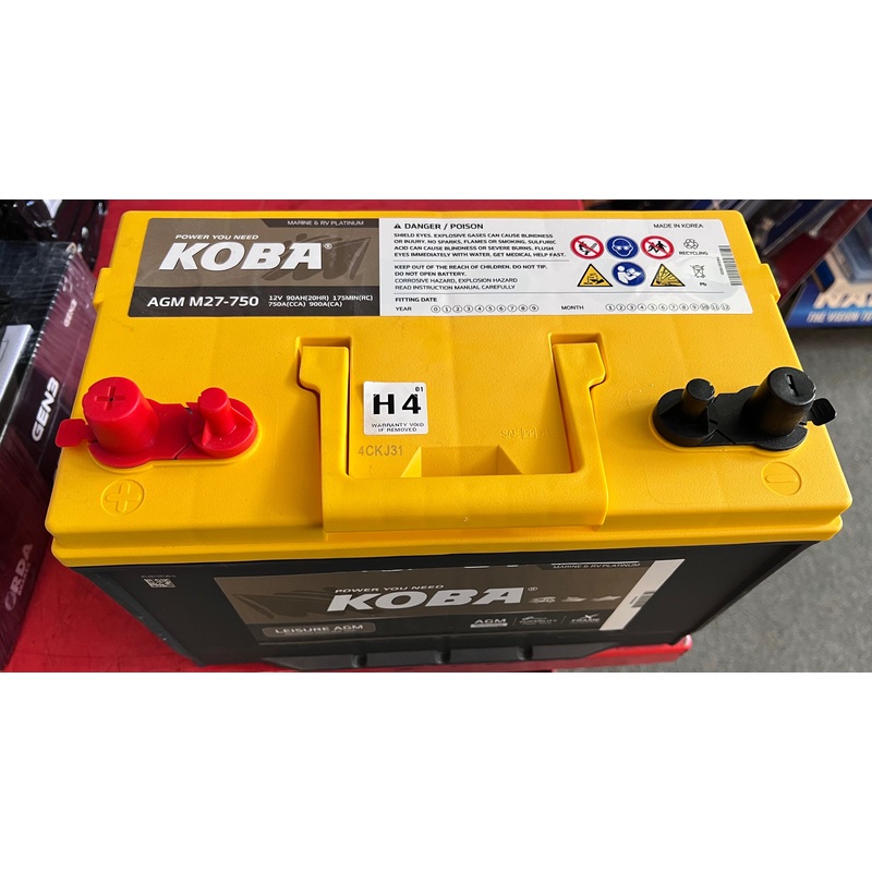 Koba AGM M27-750 MF Dual Force+ AGM Battery – 12V, 750CCA, Dual Purpose