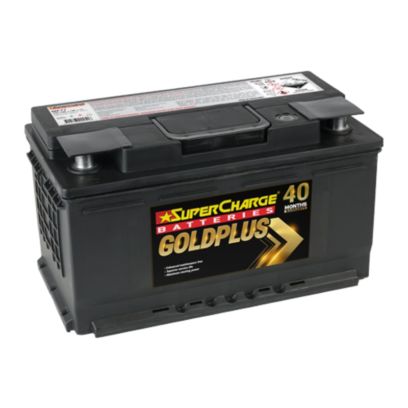 Supercharge DIN77MF Gold 840 CCA 12V Car Battery – 40 Month Warranty MF77