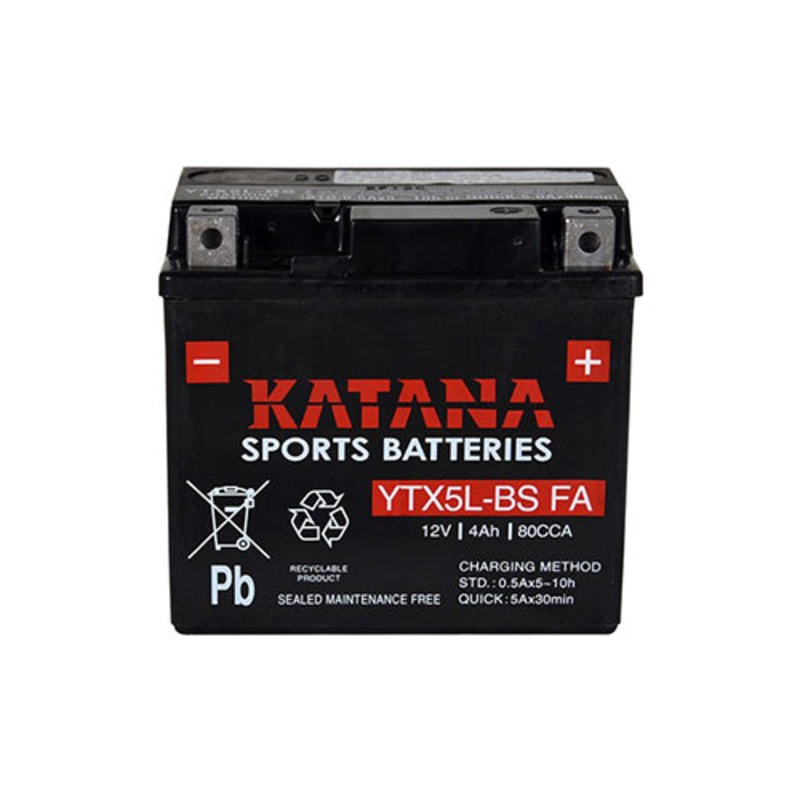 Katana YTX5L-BS FA Premium Maintenance-Free VRLA Motorcycle Battery 12V 4AH – 6-Month Warranty