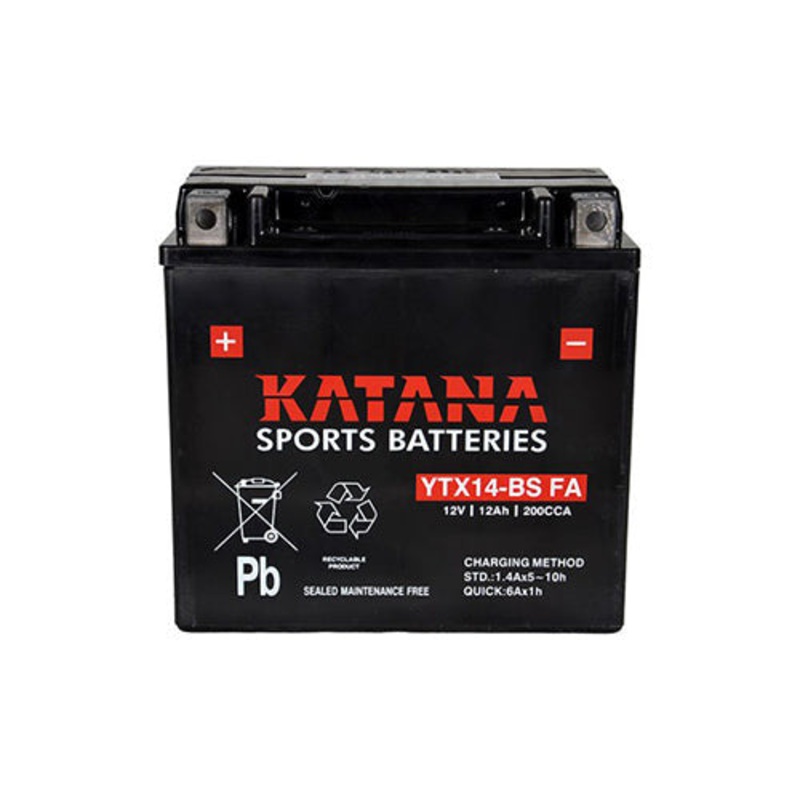 Katana YTX14-BS FA Premium Maintenance-Free VRLA Motorcycle Battery 12V 12AH – 6-Month Warranty