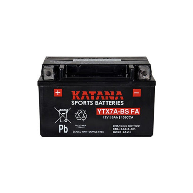 Katana YTX7A-BS FA Premium Maintenance-Free VRLA Motorcycle Battery 12V 6AH – 6-Month Warranty