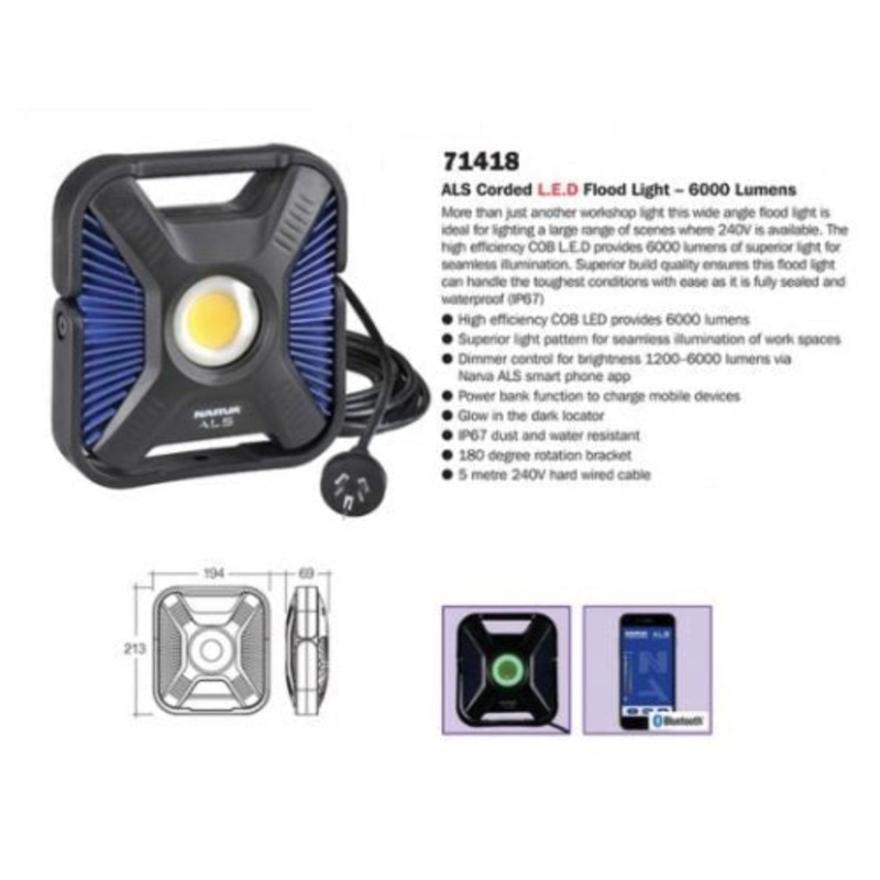Narva 71418 LED ALS Corded L.E.D Flood Light  6,000 Lumens