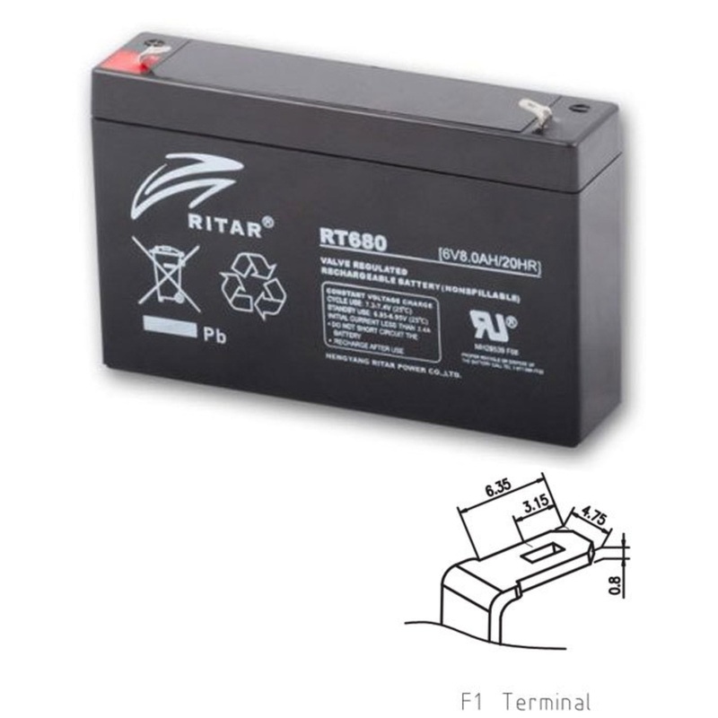 RITAR RT680 6V 8Ah SLA Deep Cycle Battery