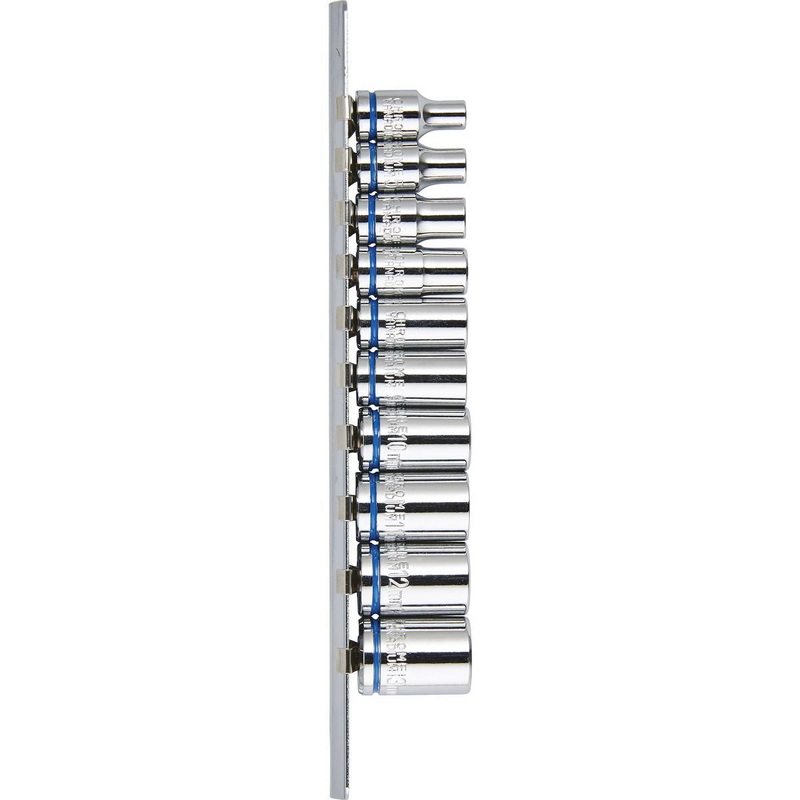 Mechpro Blue 10 Piece Socket Rail Set Metric 1/4In Drive  MPBSK114K