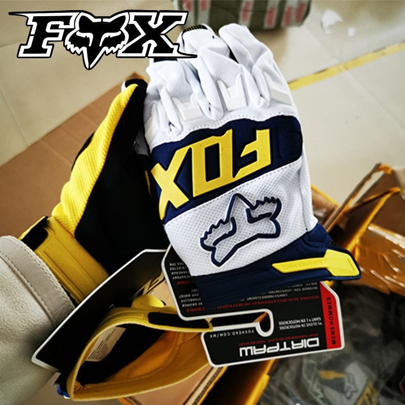 DIRTPAW Motocross Gloves  F.O.X  – White blue yellow
