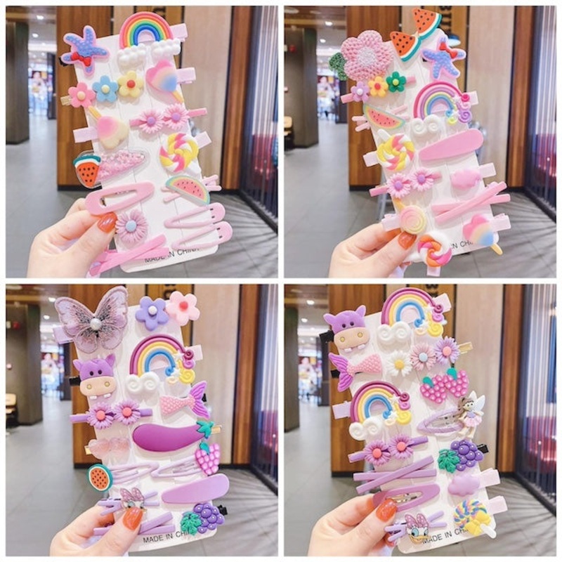 14 Piece Kish Hair Accessories for Girls, Sweet Rainbow Fruit Hair Clip Set, Colorful Hair Accessories for Little Fashionistas