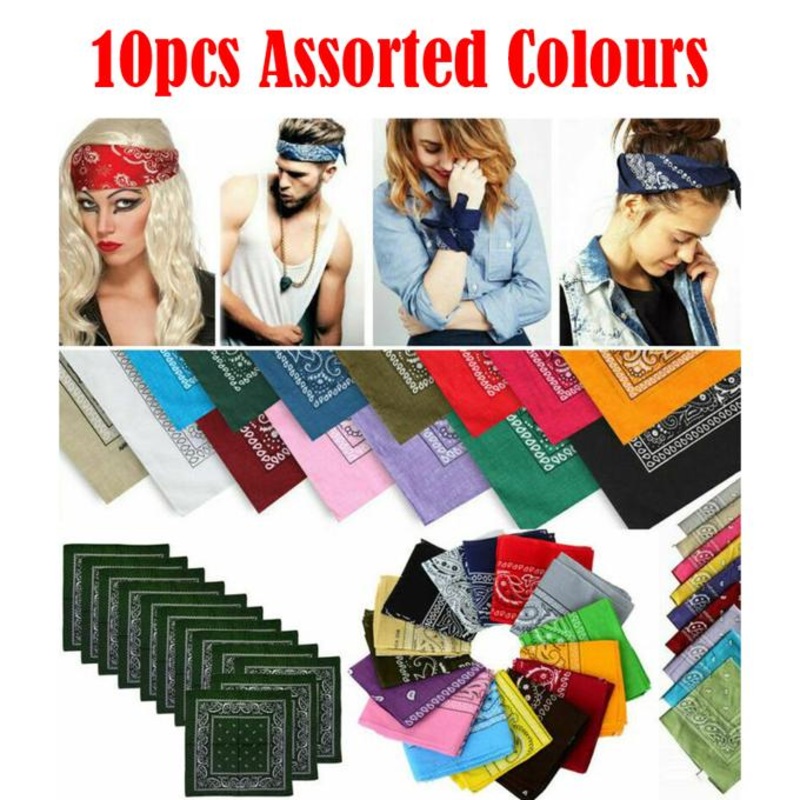 10pcs Assorted Colours Foulard Paisley Bandana Scarf Head Wrap Neck Band – 10 Pieces Random Colors