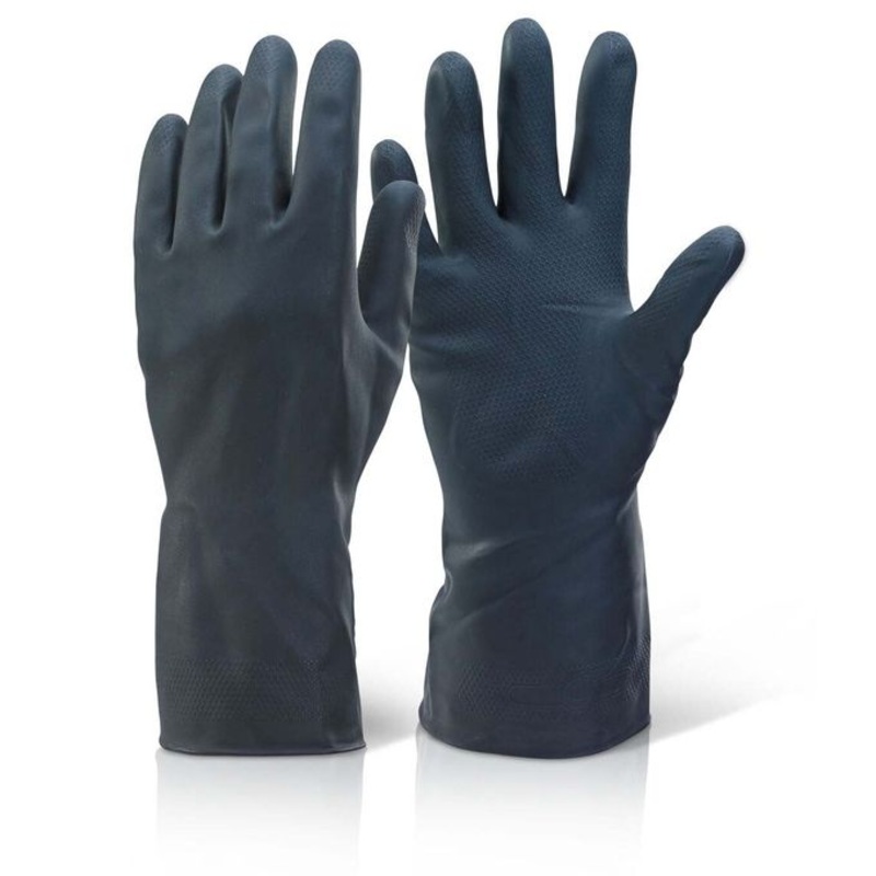 Heavy Duty Black Natural Rubber Latex Gloves Household Industrial Flock Washing