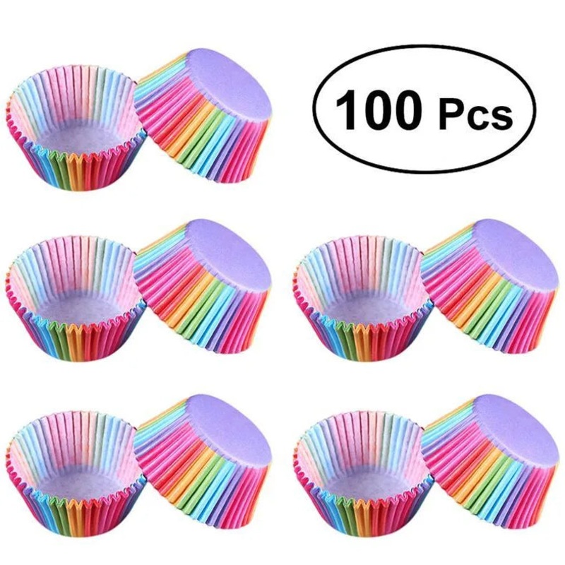 100pcs Cupcake Paper Cups Baking Molds Rainbow Liner Cupcake Muffin Cases Paper Cake  Wedding Party Decorating Cupcake Cases