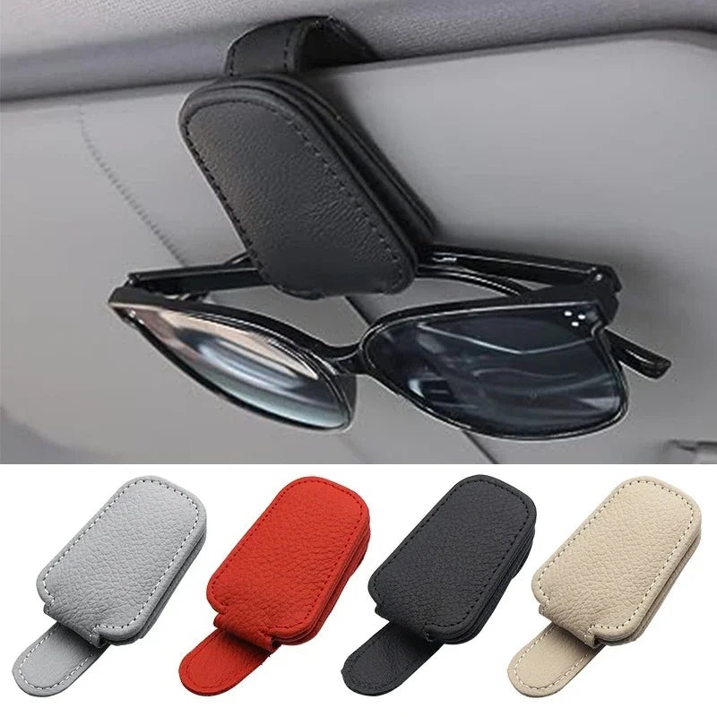 Car Sunglasses Mount Ticket Card Sun Visor Sunglasses Holder Glasses Case Magnetic Clip Leather Eyeglasses Clip Car Accessories