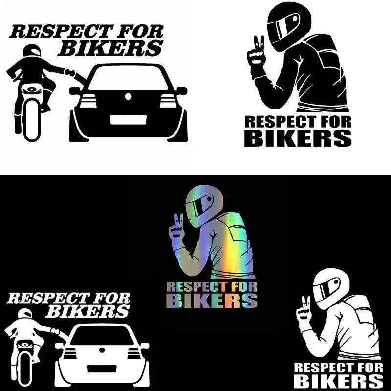 Respect for Bikers Car for Bikers Personality Laser Reflective Sticker Motorcycle Rider Electric Friends Creative Tools Amagi