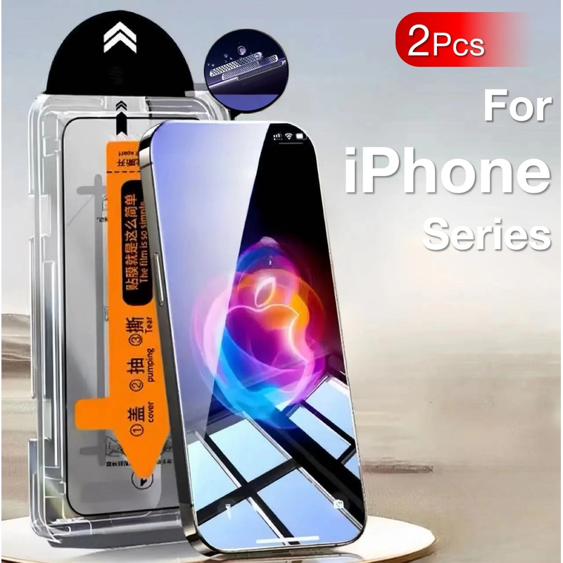 2Pcs For iPhone 16 15 14 13 12 11 XR XS Pro Max Plus Screen Protector Toughened Glass Phone With Install Kit Remove Magicjohn