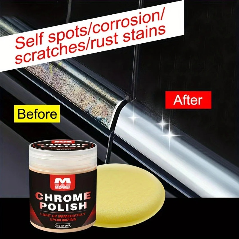 Universal Model Chrome Restoration Polish  Metal Shine Renovation Compound for Car Door Handles, Windows, and Trim  Removes Ru
