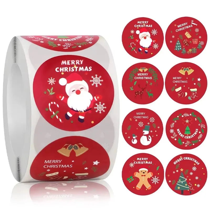 100-500PCS 100-500PCS Merry Christmas Stickers Small Children’s Stickers for Kids Rolling Sticker Pack Roll Packing Lables