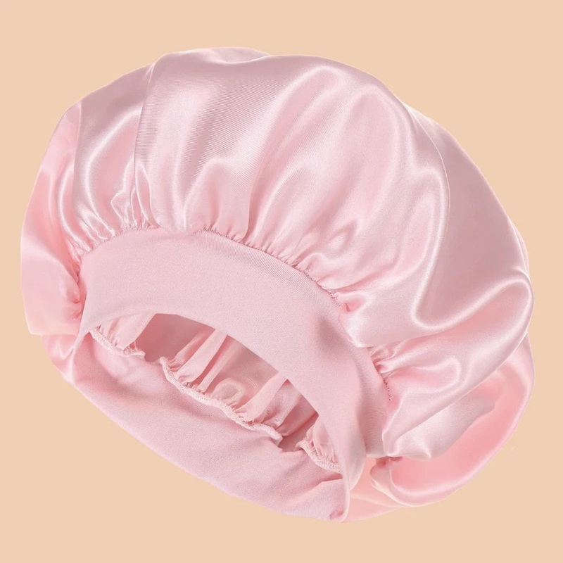 1pc Women’s Solid Color Satin Wide-Brimmed Shower Cap, Suitable For Daily Use Silk Bonnet Satin Bonnet