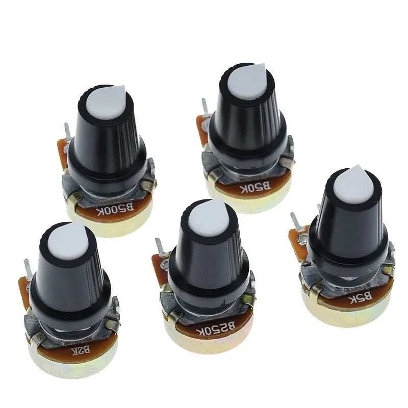5 set WH148 1K 10K 100K 500K Ohm 15mm 3 Pin lineare conico potenziometro rotativo resistore per Arduino con cappuccio bianco AG2