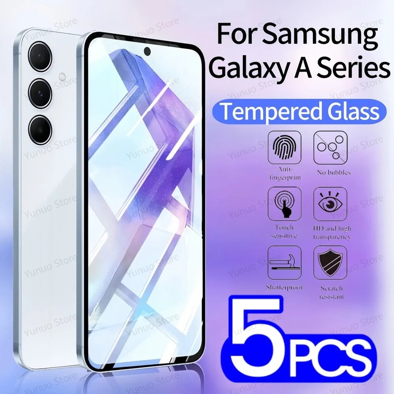 5PCS Tempered Glass For Samsung Galaxy A55 A35 A54 A34 A25 A24 5G 4G HD Screen Protector Front Protective Film On Samsung A55