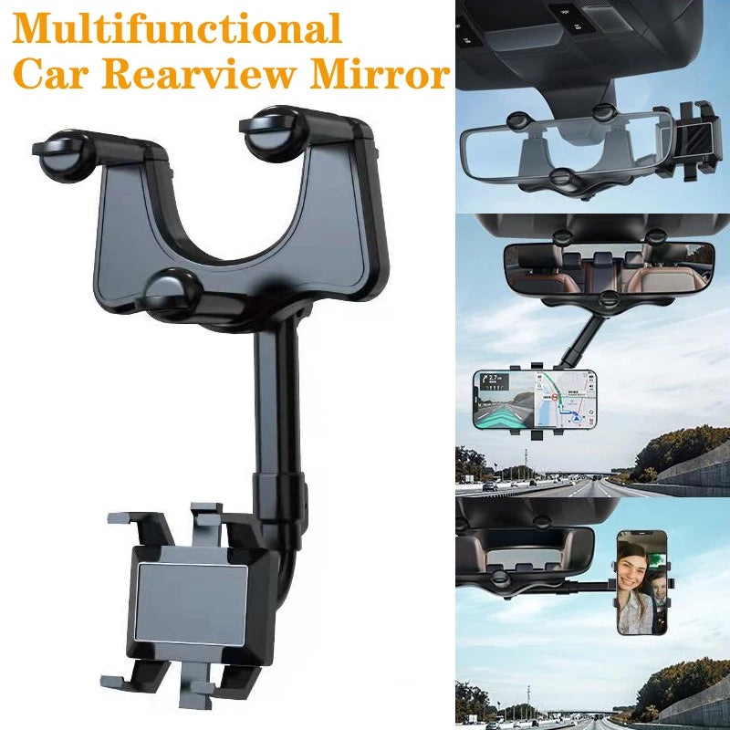 Car Phone Holder 360 Rearview Mirror Phone Holder Auto Rearview Mirror Seat Hanging Clip Bracket Cell Phone Holder for Car