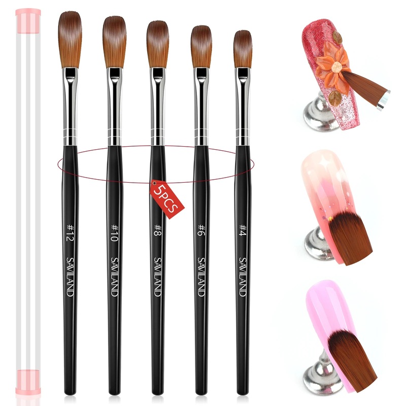 Saviland 5pcs Acrylic Nail Brush Set Acrylic Nail Brushes for Acrylic Application Professional Round Shaped Nail Acrylic Brushes