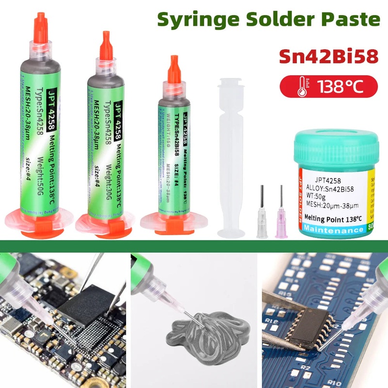 Sn42Bi58 SMD Welding Paste 138  Low Temperature Lead-free Syringe No Clean Solder Paste For Phone Component Repair