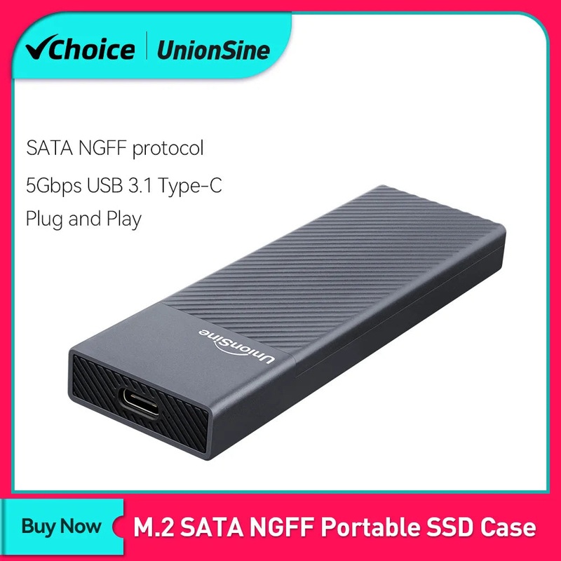 UnionSine M2 SSD Case NGFF SATA Protocol M.2 to USB Type C 3.1 SSD Adapter for SATA NGFF PCIe SSD DISK Box M.2 SSD Enclosure