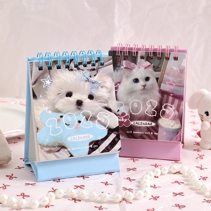 1 pc 2025 Mini Cute Monthly Calendar 12 Months Of Different Photos Tabletop Flip Schedule Calendar With Stickers For Home School