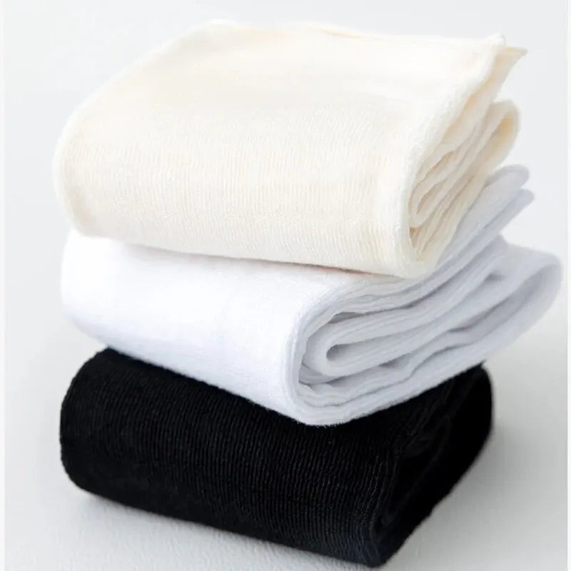 10 Pairs Thin Ice Silk Women’s Long Tube Socks Summer Cool Mid Calf Socks Black and White Ice Ice Socks Pile Pile Ladies’ Socks