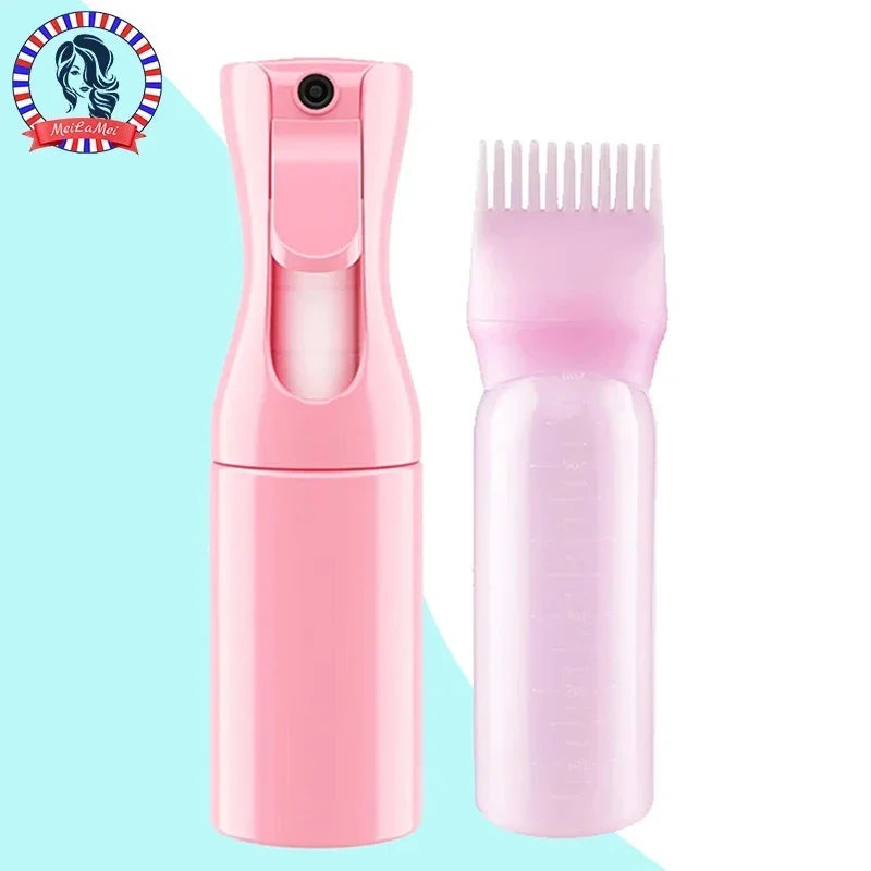 2-Pack Plastic Refillable Continuous Spray Bottles with Root Comb Applicator – Fine Mist Sprayer for Hairstyling Hair Dye Bottle