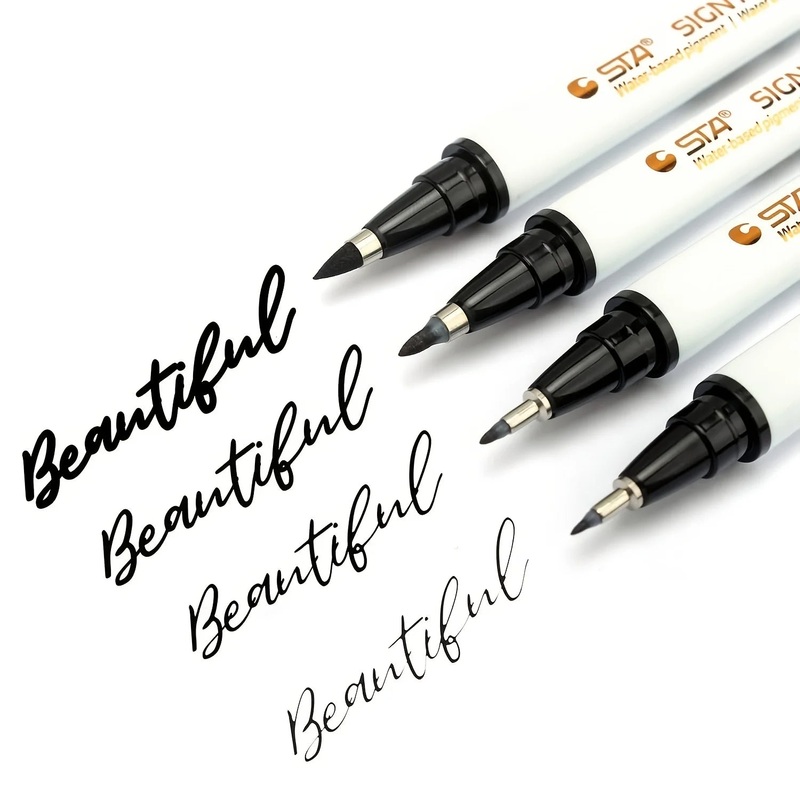 4pcs Lettering Calligraphy Brush Pens Set, Soft and Hard Tip, 4 Size for Art Drawing, Scrapbooking, Journaling, Water Color